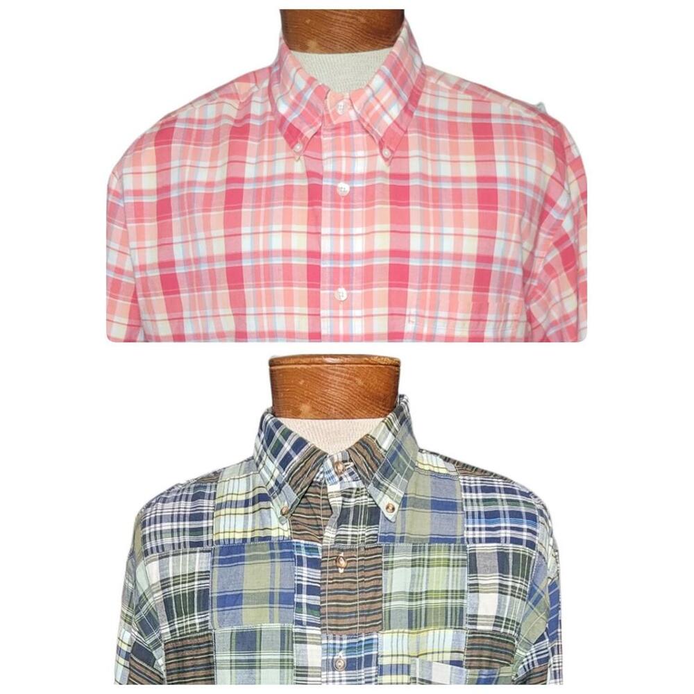 Lot Of 2 Brooks Brothers Men's Large Plaid‎ Patchwork Shirts 6197